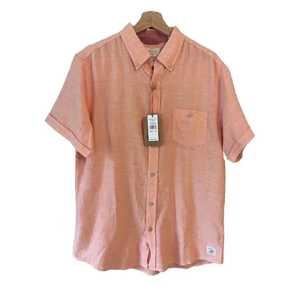 NWT $60 WEATHERPROOF VINTAGE -Short Sleeve Button-Up Peach Shirt Size Medium M - - Picture 1 of 8